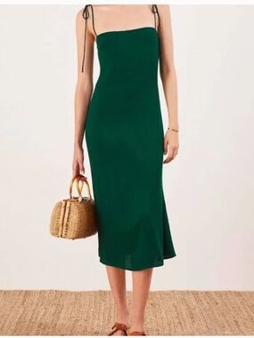 REFORMATION: inley Midi Forest Green Dress